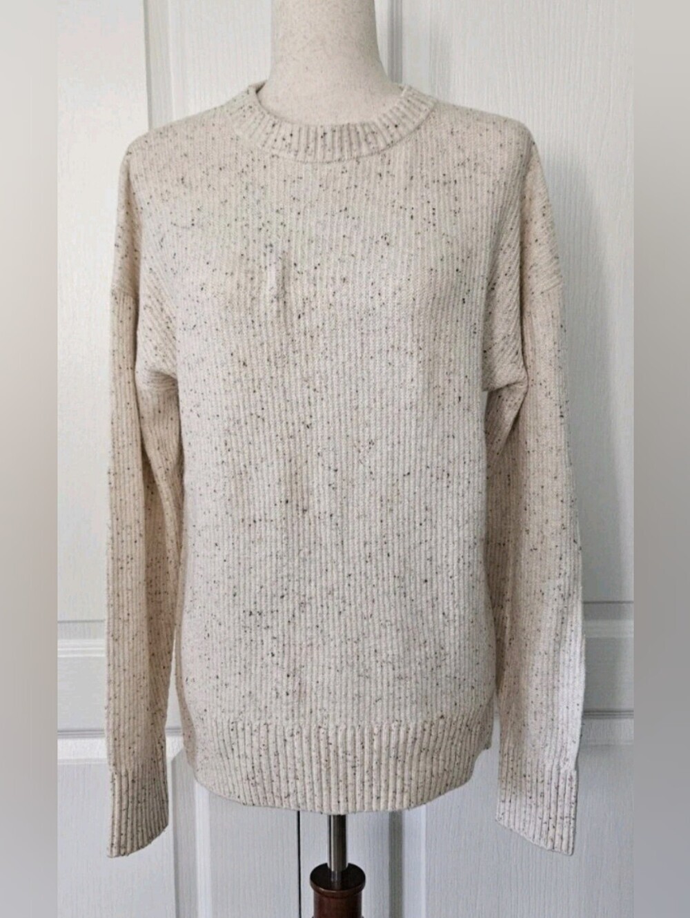 Old Navy Ribbed Knit Sweater Cream Oatmeal Speckled Crew Neck Women's Small Tall